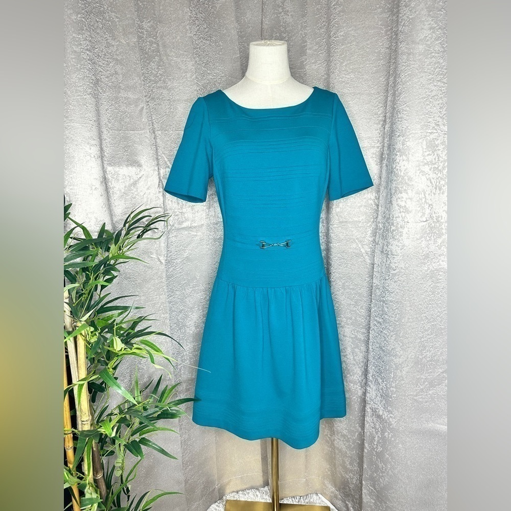 WHBM Women’s Ponte Drop Waist Short Sleeve Mini Dress Teal Sz 6